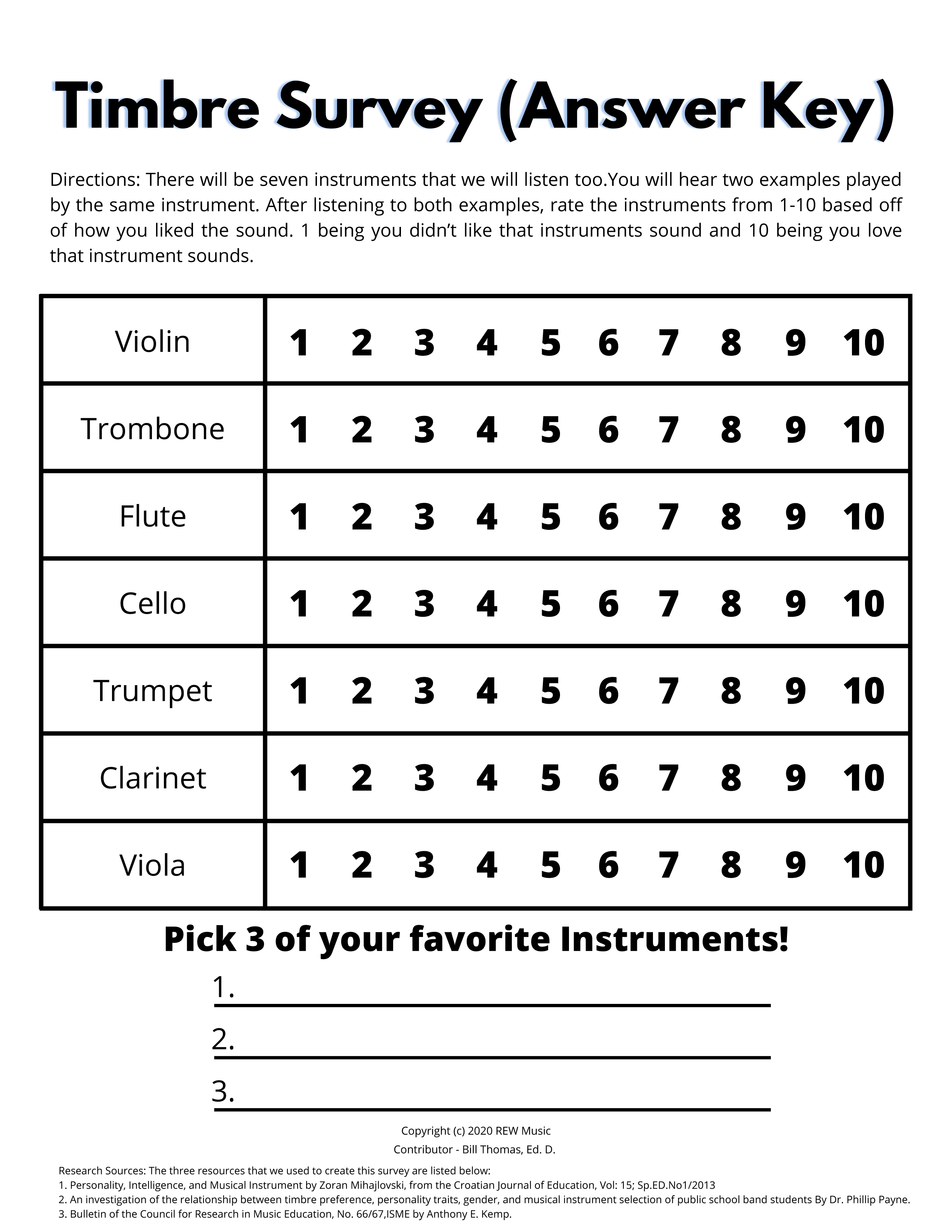 Timbre Survey Answer Key